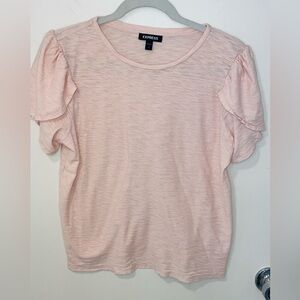 Express Women ladies Short Sleeve Crew Neck top shirt lt pink ruffle sleeve sz M